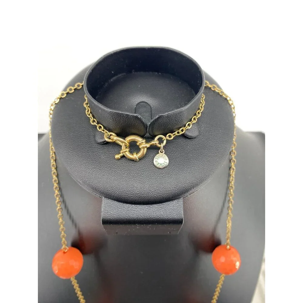 J. Crew Long Chain Faceted Rondelle Rhinestone Station Necklace‎ Peach Fizz
